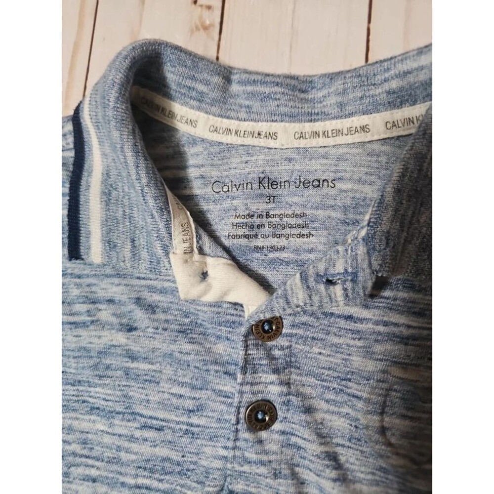Calvin Klein Jeans Boys 3T Blue Marled Polo Shirt Short Sleeve Collared - Picture 2 of 8